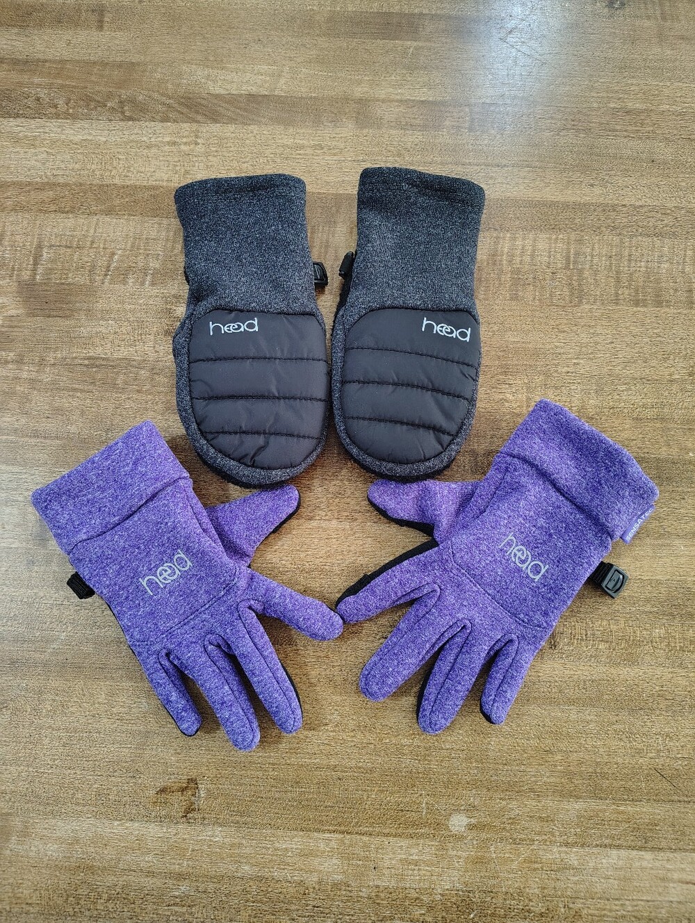 Head Kids Purple Gloves Size S and Black Quilted Mittens Size XS Set (4-6y)